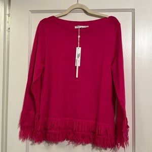 NWT Trina Turk Suez Merino Wool Fringe Sweater sz L